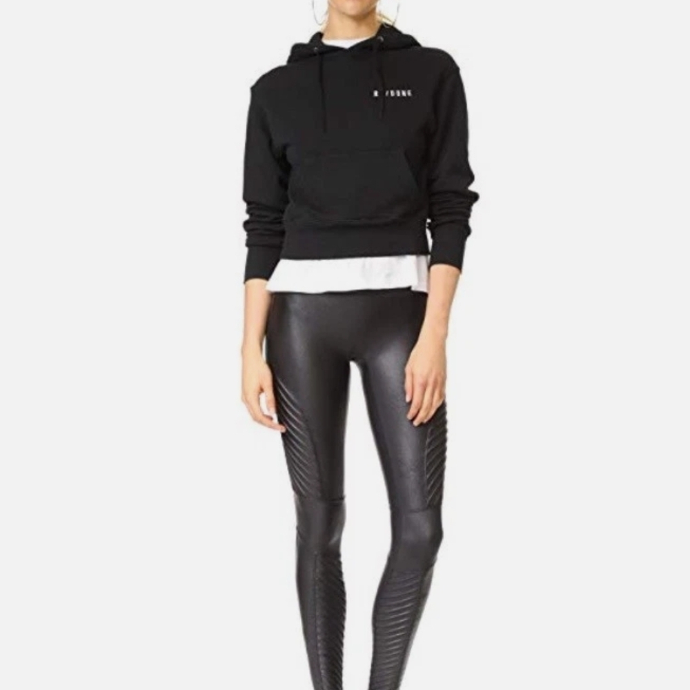 SPANX🖤FAUX LEATHER MOTO BLACK Shiny Black Leggings (STYLE 20136R) SIZE LARGE - Picture 2 of 9